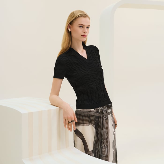 Noir "Coaching" Short-sleeve Sweater