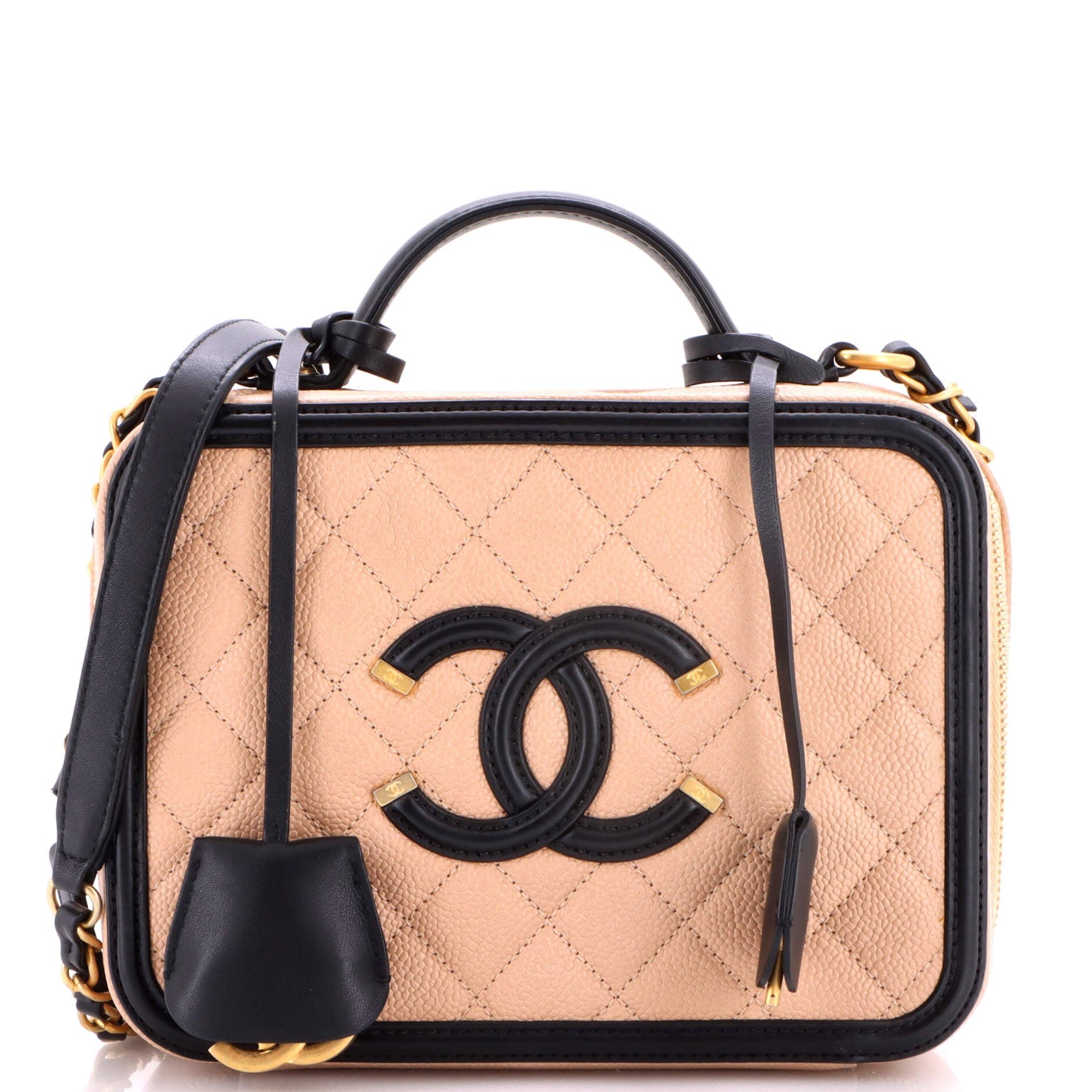 Filigree Vanity Case Quilted Caviar Medium