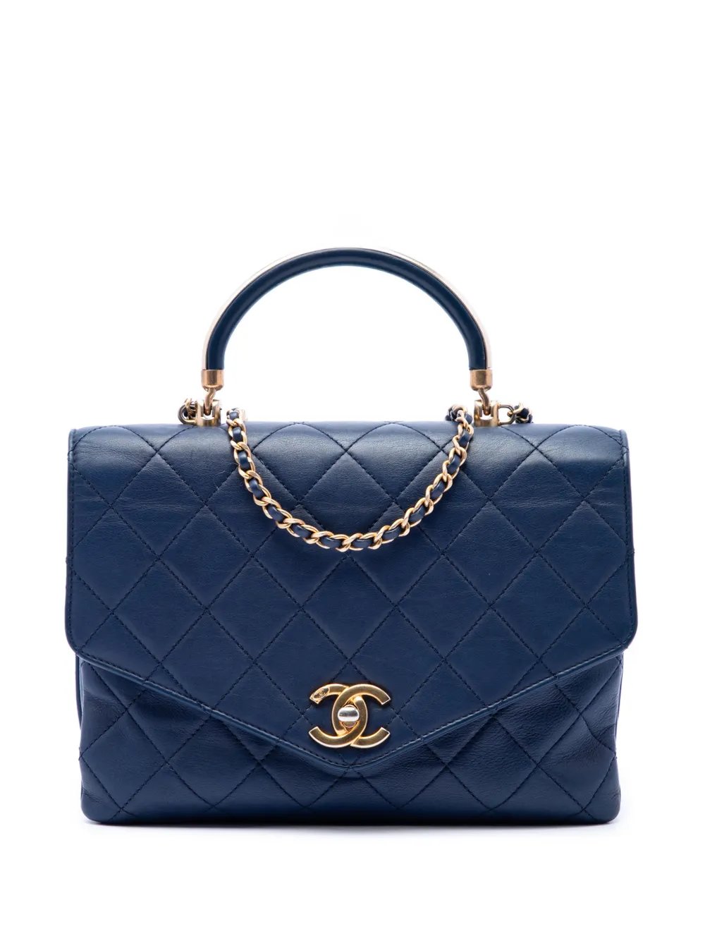 2019 CC Quilted Calfskin Metal Top Handle Envelope Flap satchel