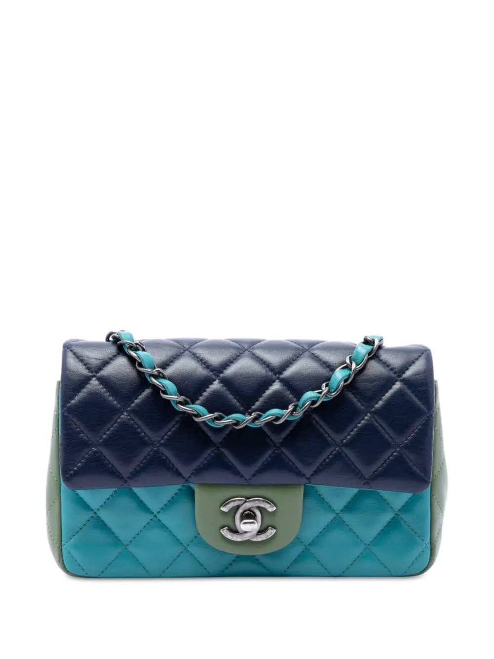 2015-2016 Mini Rectangular Classic Tricolor Lambskin Single Flap crossbody bag