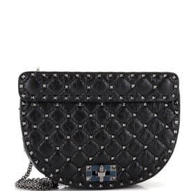 Valentino Garavani Rockstud Spike Saddle Chain Crossbody Bag Quilted Leather Medium