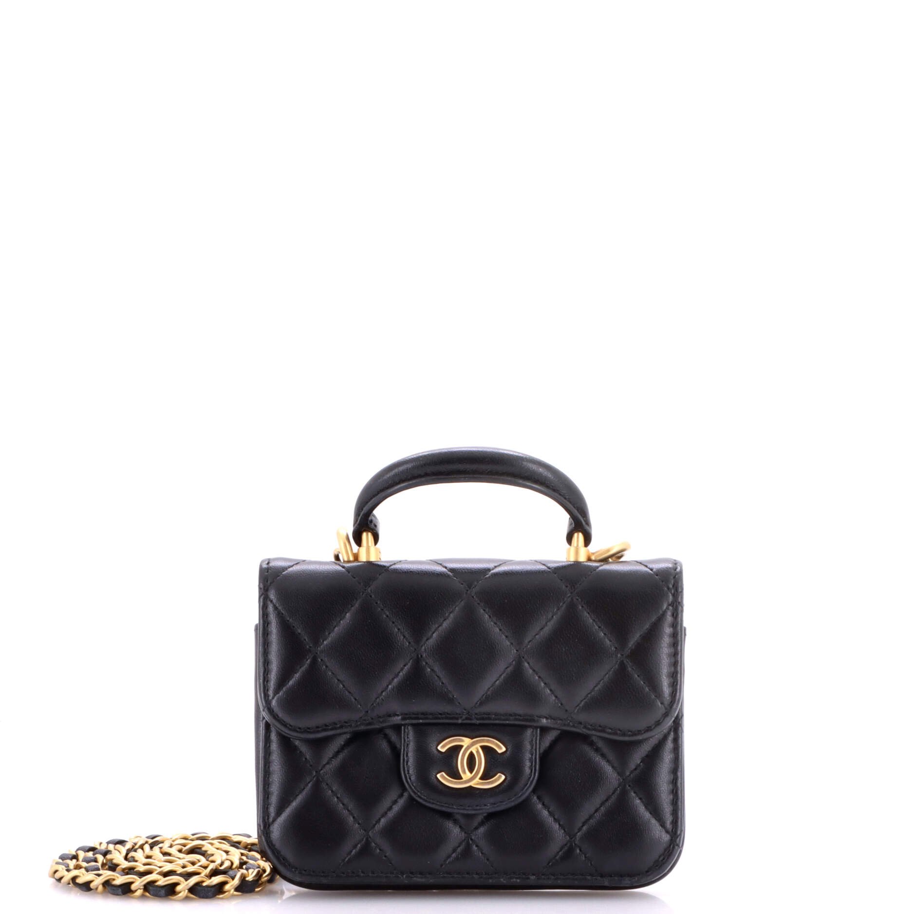 Top Handle Flap Coin Purse with Chain Quilted Lambskin