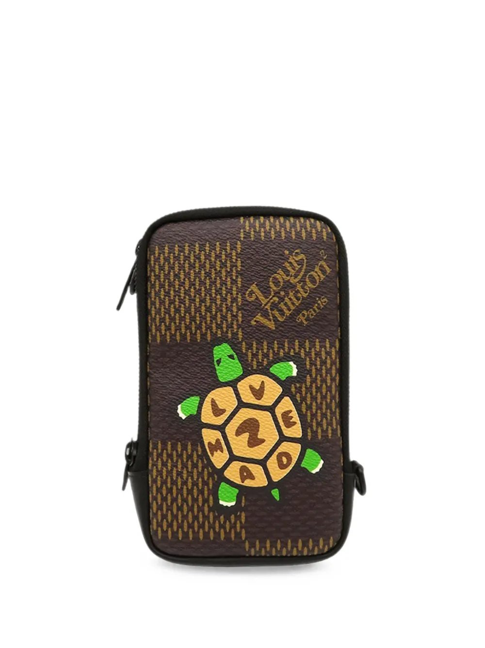 2020 Nigo Giant Damier Ebene Tortoise Double Phone Pouch crossbody bag