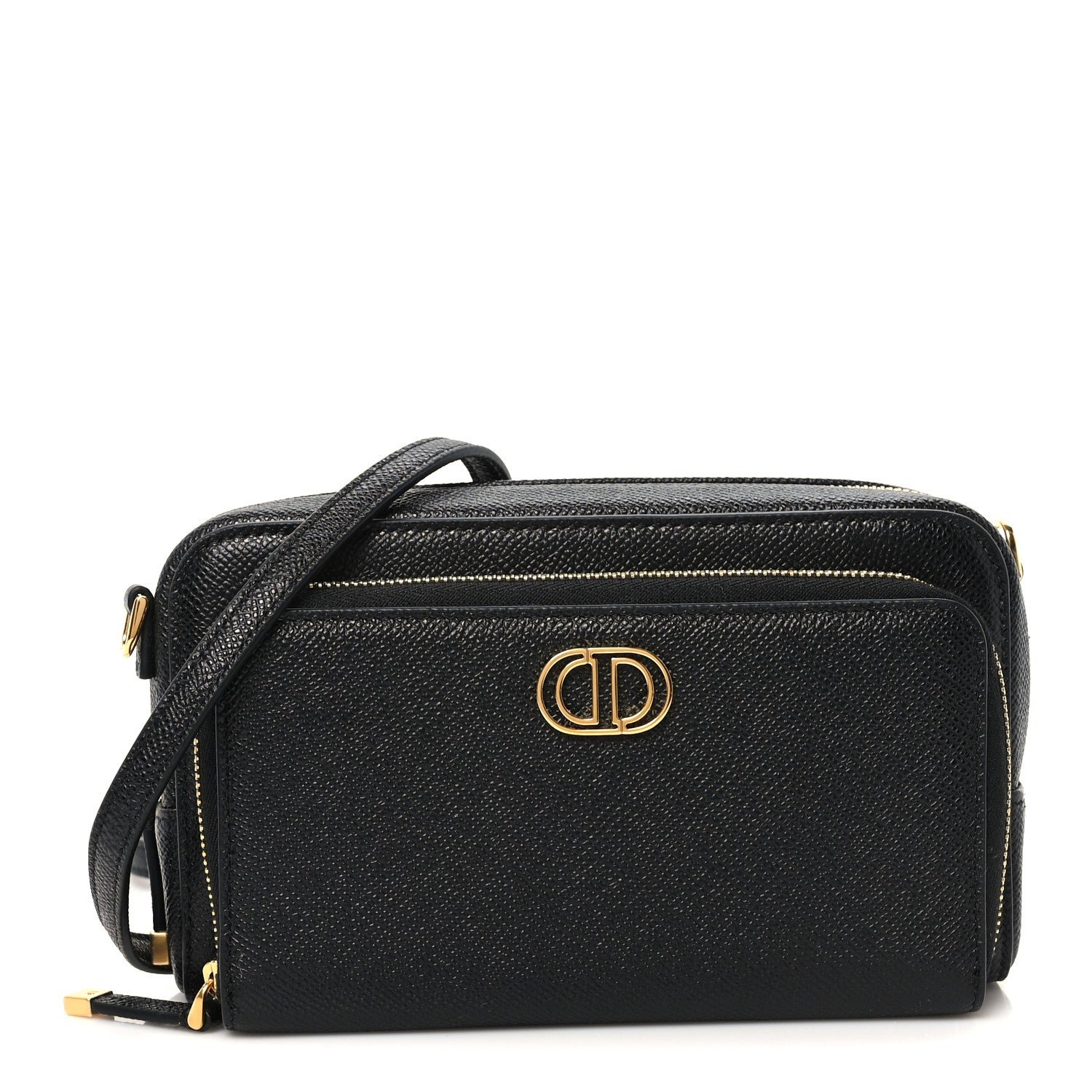 Christian Dior Grained Calfskin Caro Double Pouch Black