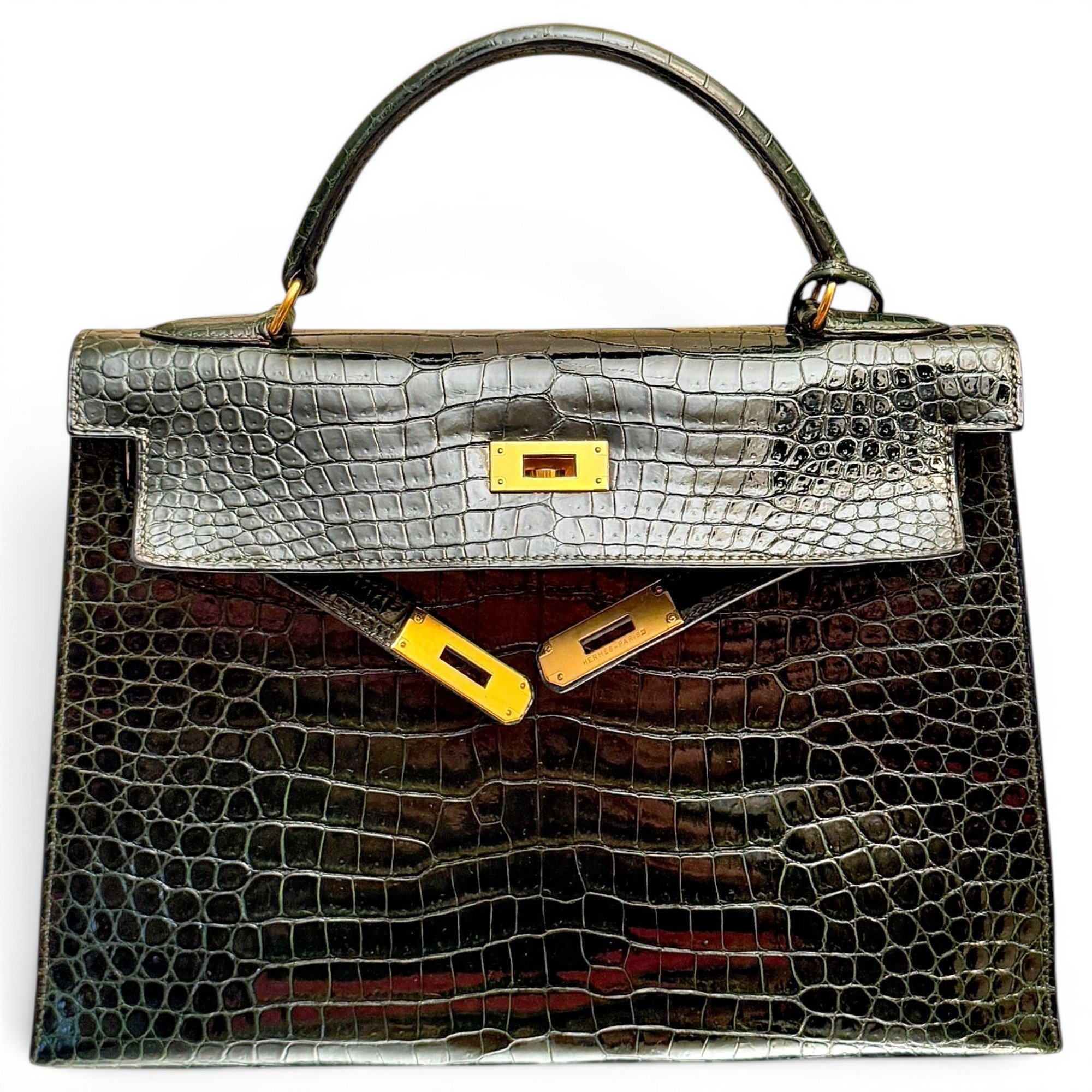 Hermes Kelly 32 Handbag Vert Fonce Porosus Crocodile Skin