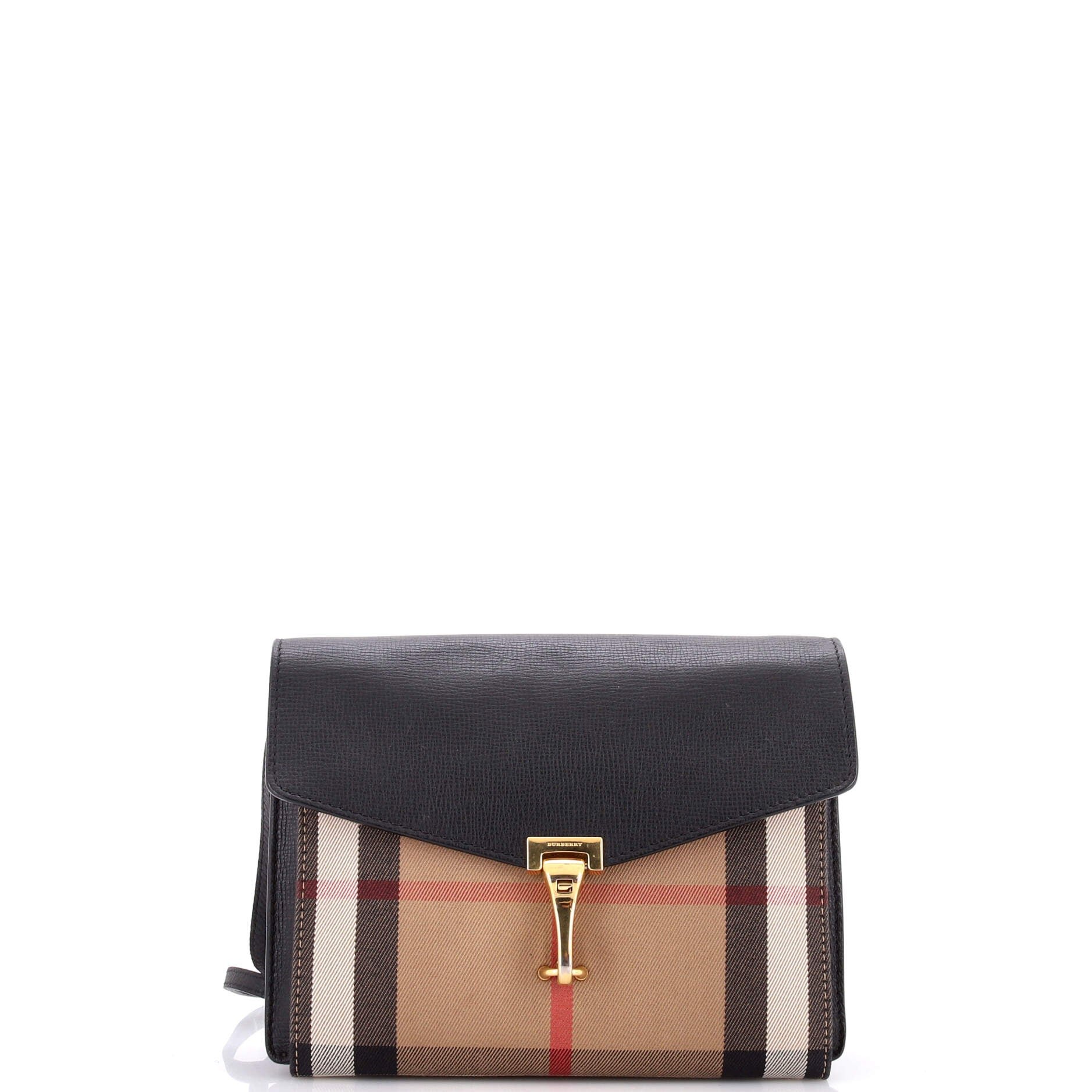 Macken Crossbody Bag Leather and House Check Canvas Small