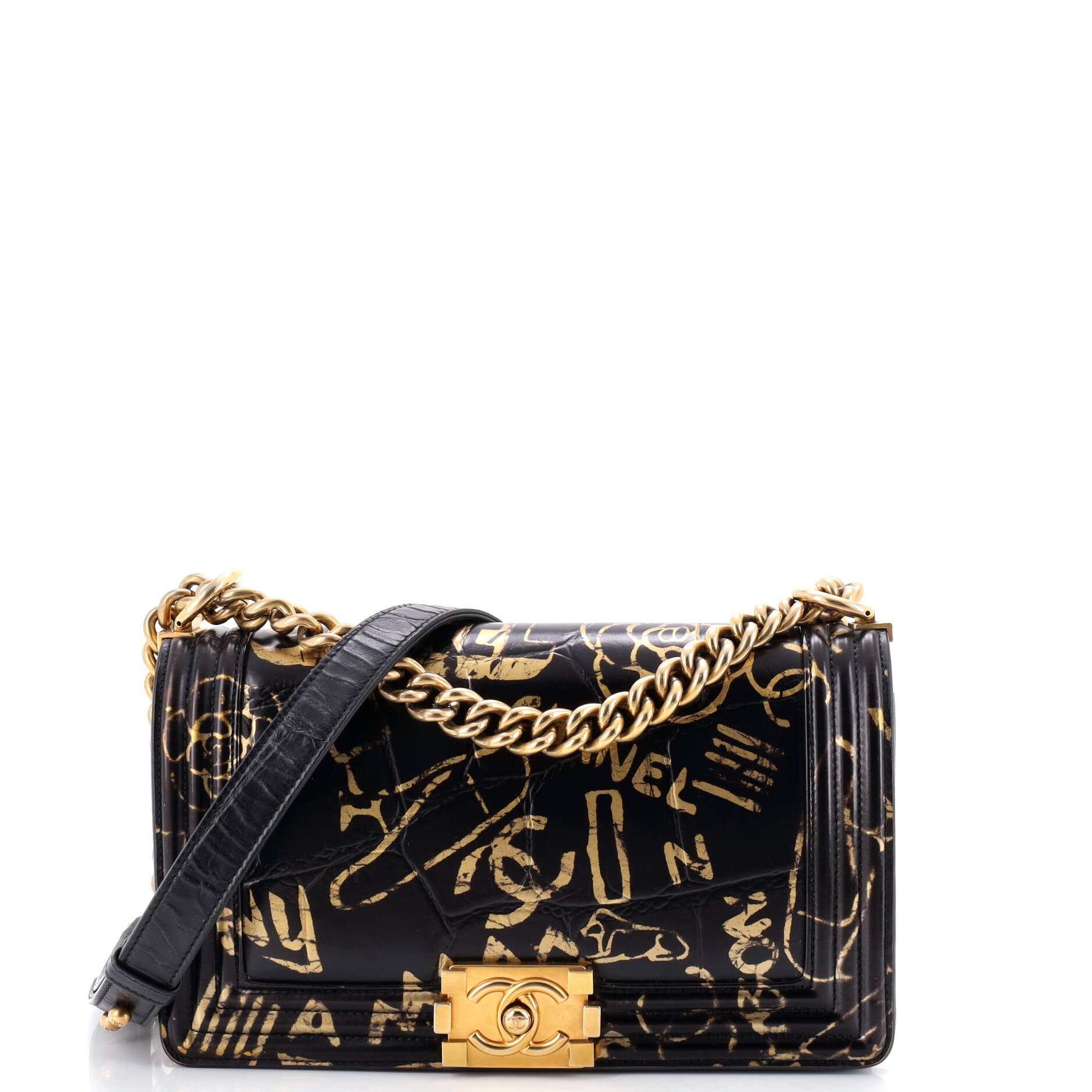 Boy Flap Bag Graffiti Crocodile Embossed Calfskin Old Medium