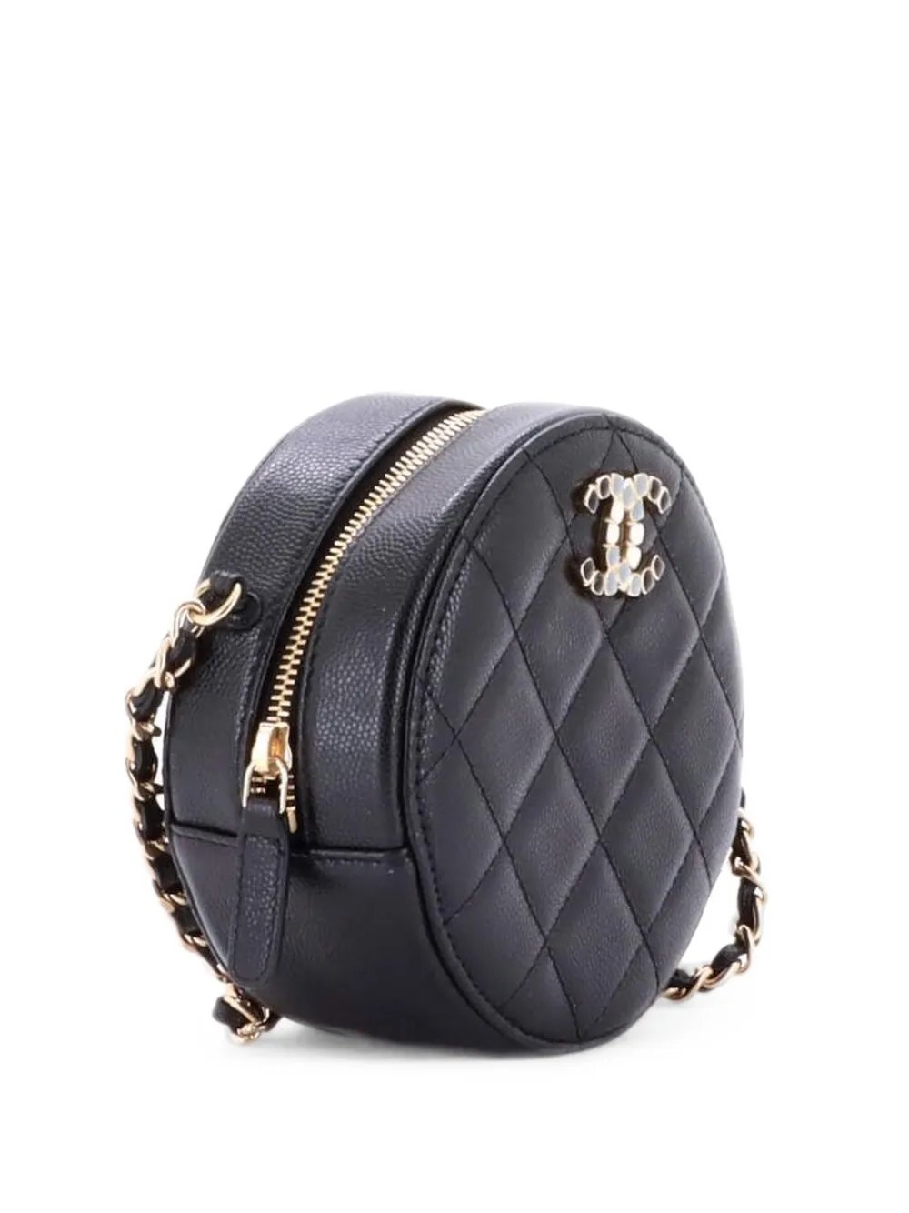 Round Clutch with Chain Quilted Caviar with Lacquered Metal crossbody bag