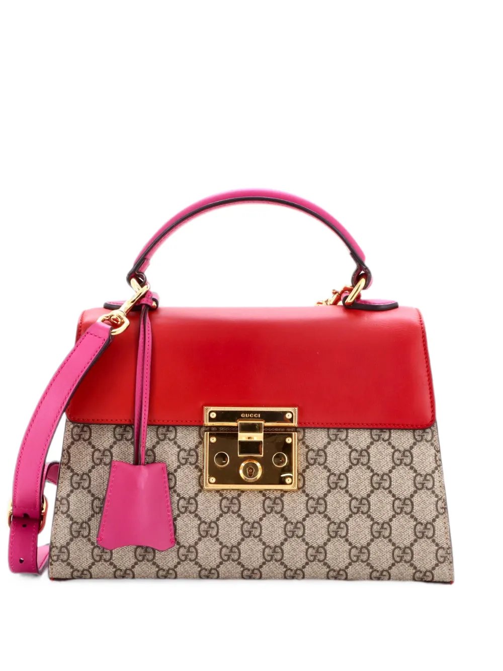 Padlock Top Handle Bag GG Coated Canvas and Leather Small satchel