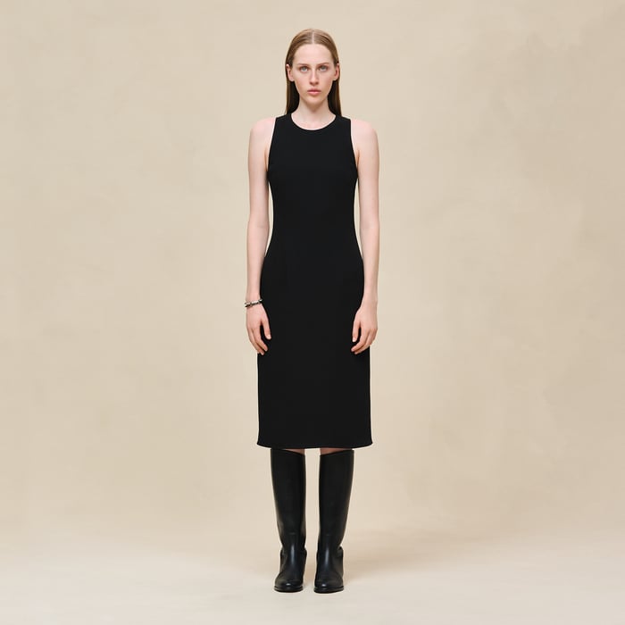 Noir Ruffled Sleeveless Dress