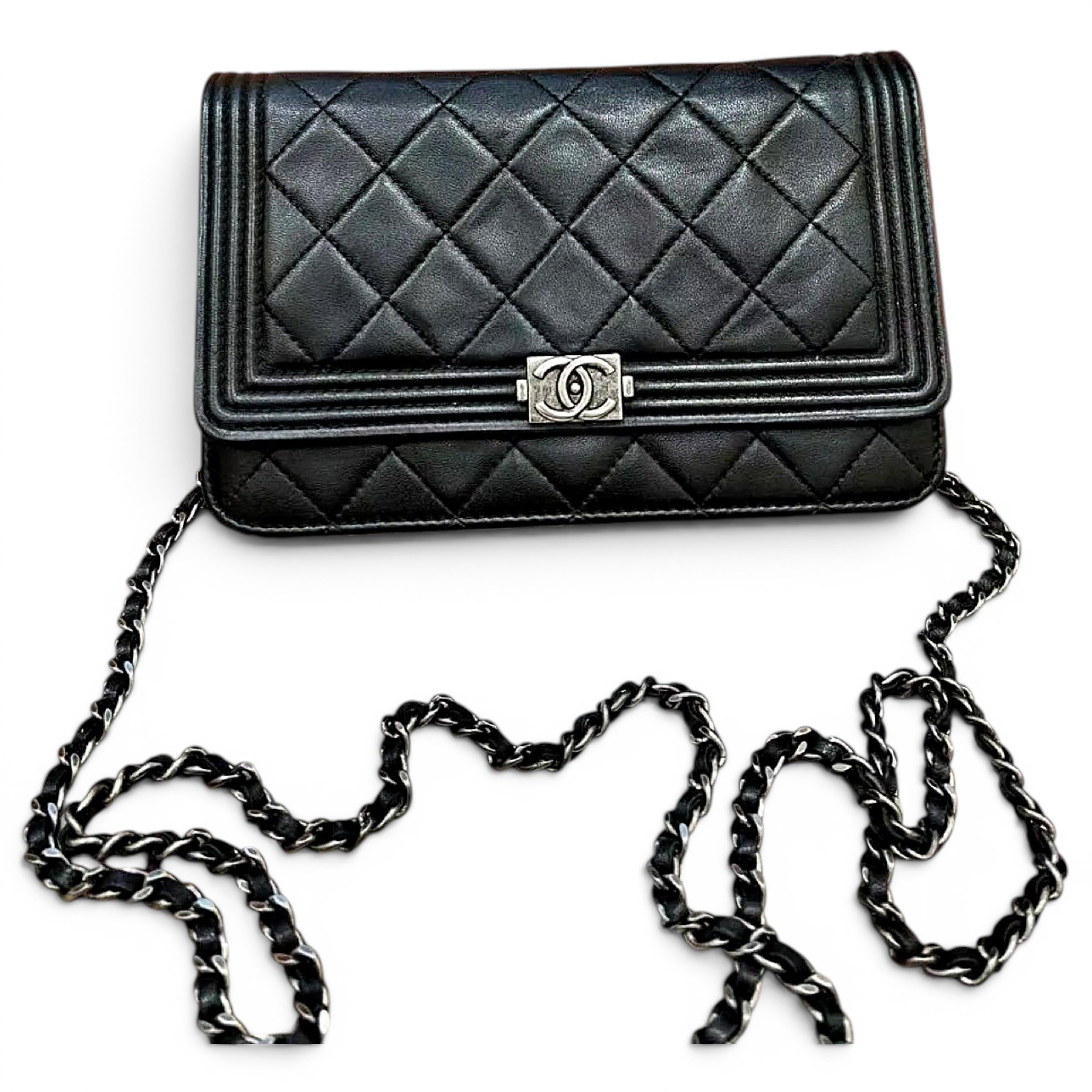 Wallet On Chain Boy Half Flap leather handbag