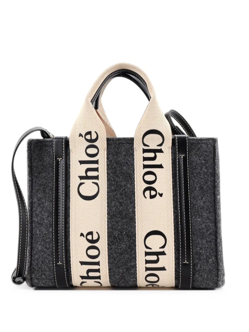 Woody Recycled Felt with Leather and Canvas Small tote bag