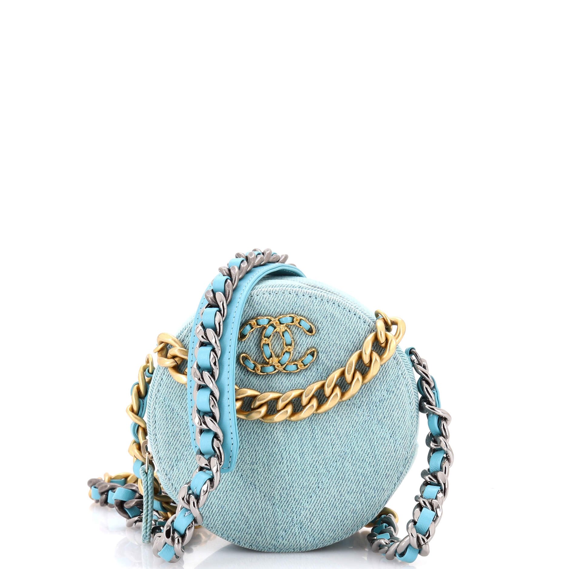 Chanel 19 Round Clutch with Chain Quilted Denim