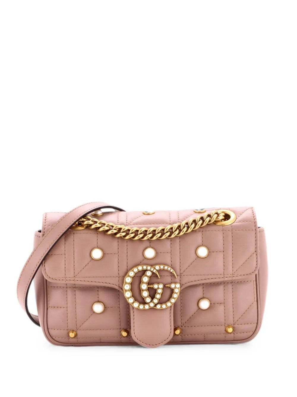 Pearly GG Marmont Flap Bag Embellished Matelasse Leather Mini shoulder bag