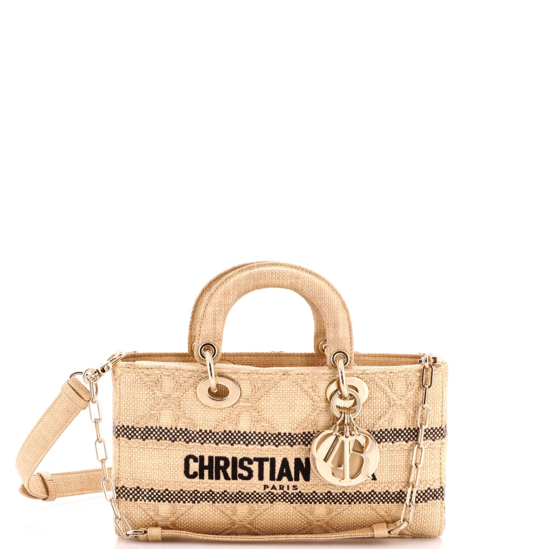Lady D-Joy Bag Cannage Embroidered Raffia Medium