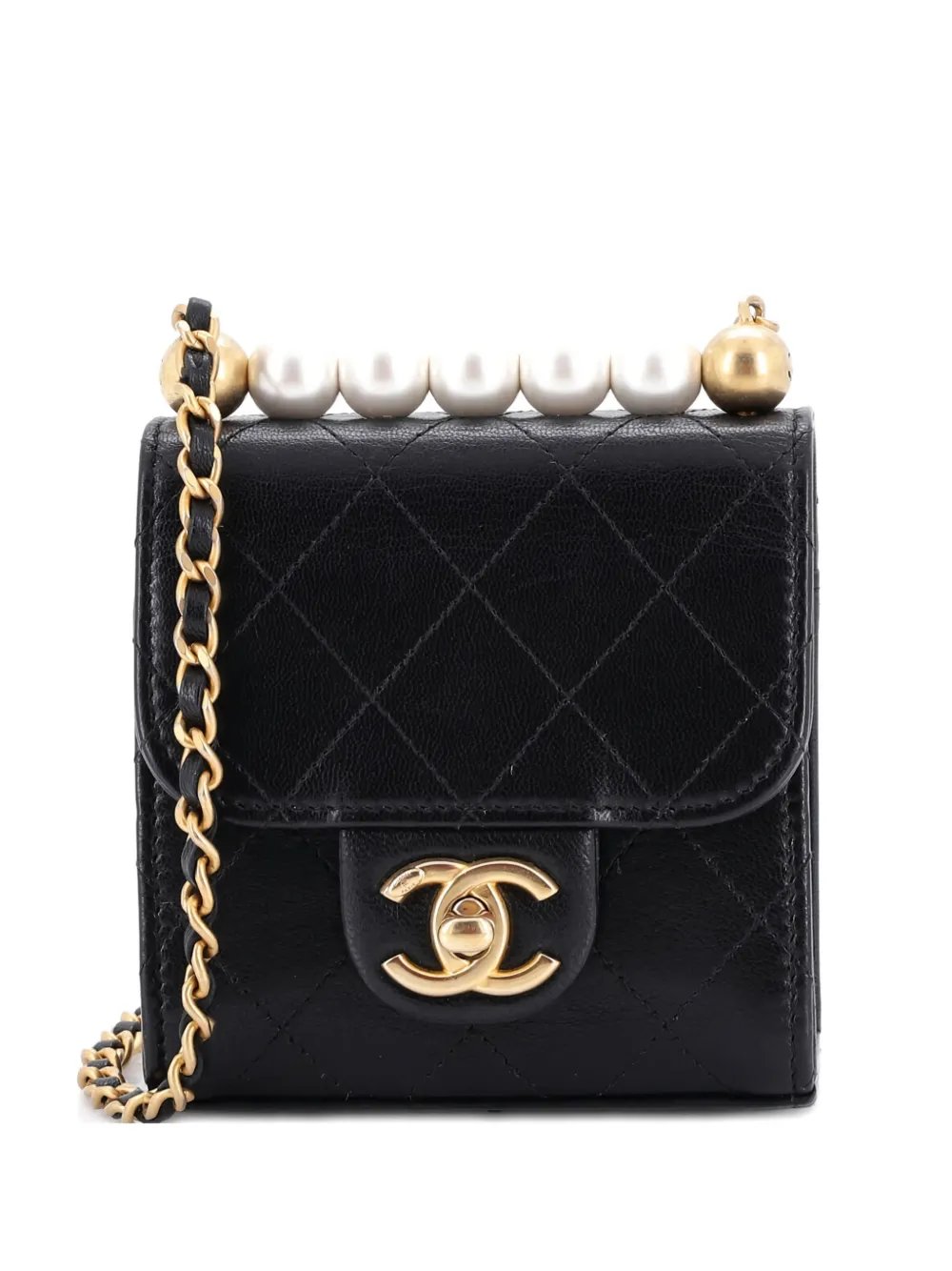 Chic Pearls Flap Clutch with Chain Quilted Goatskin Mini crossbody bag