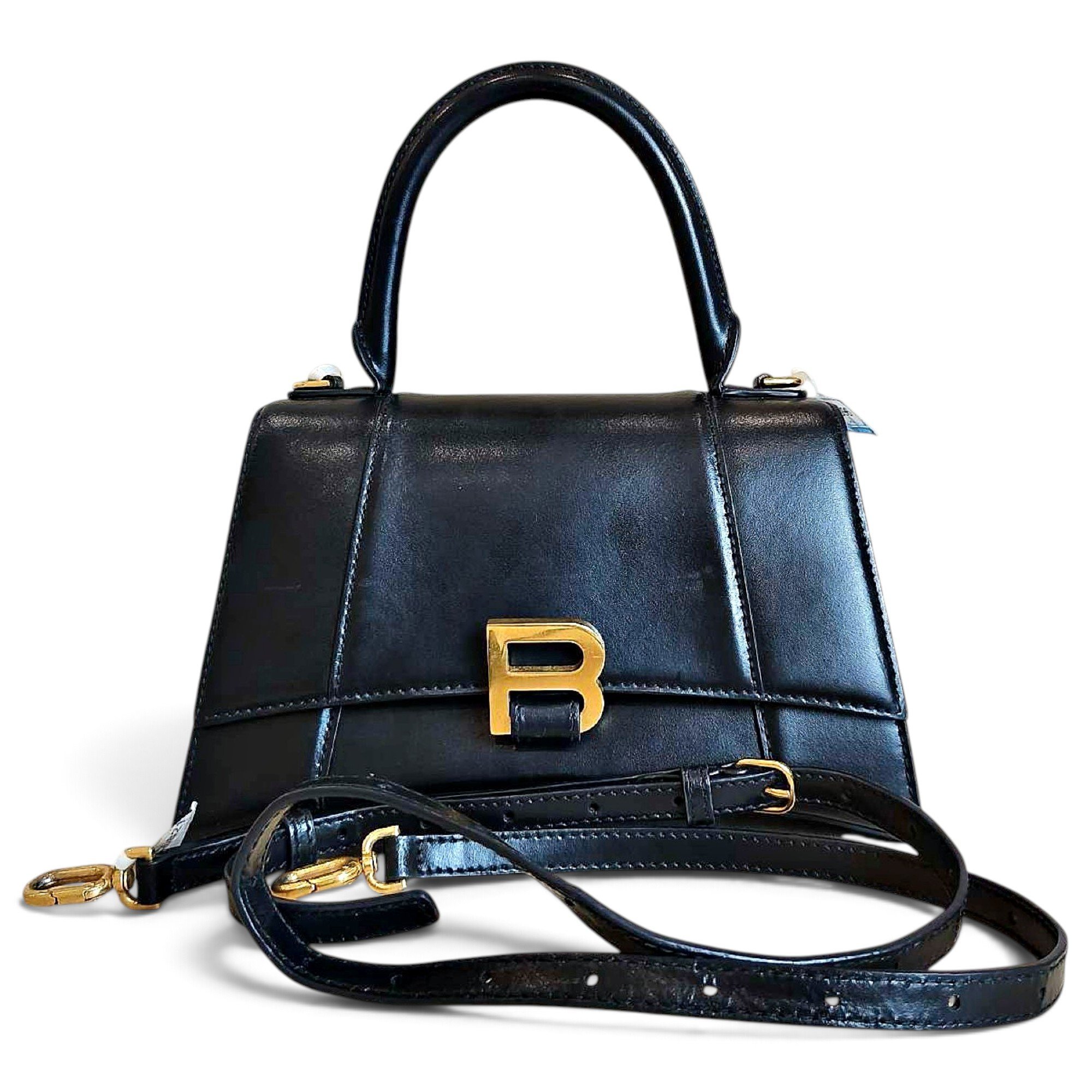 Hourglass leather handbag