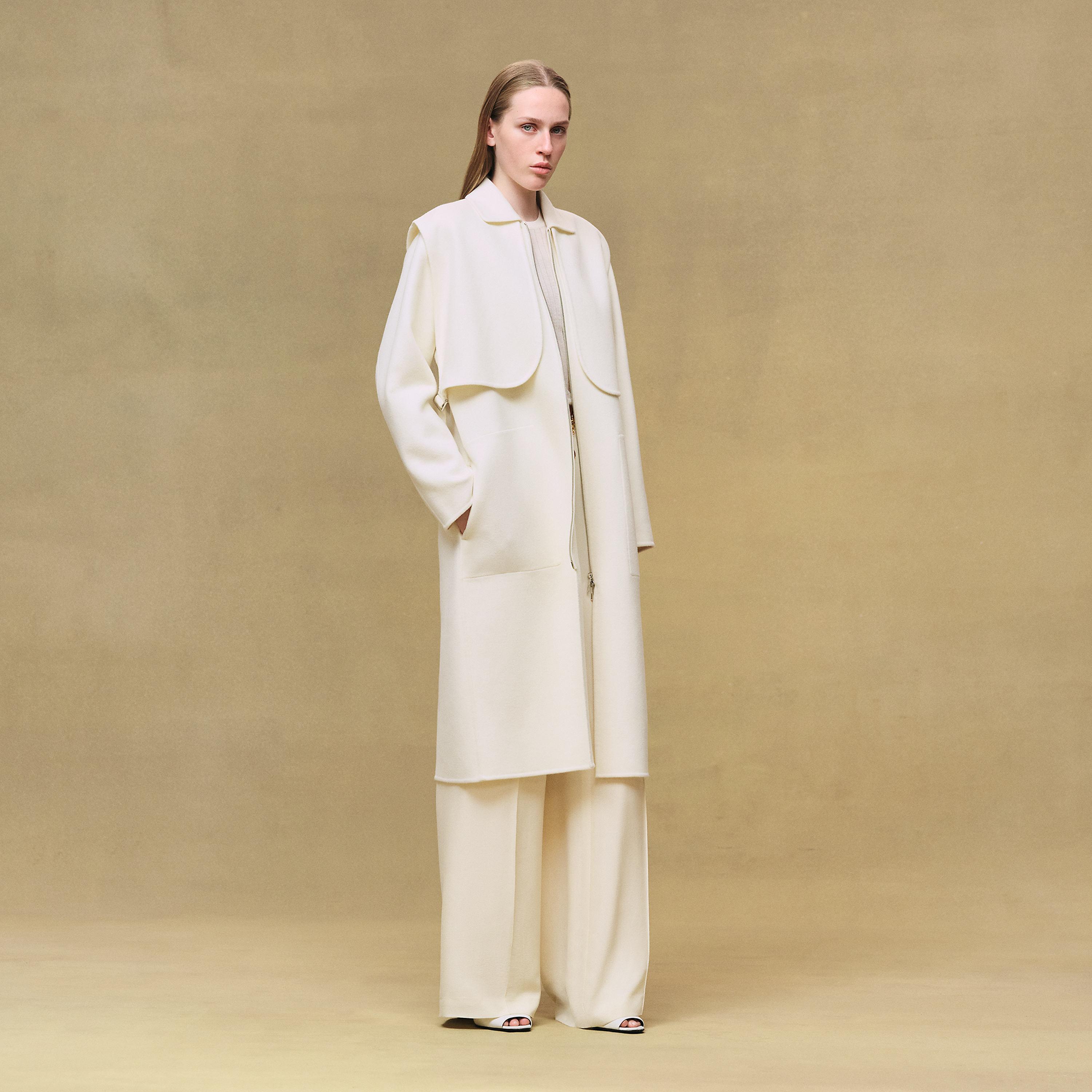 Long storm flap coat