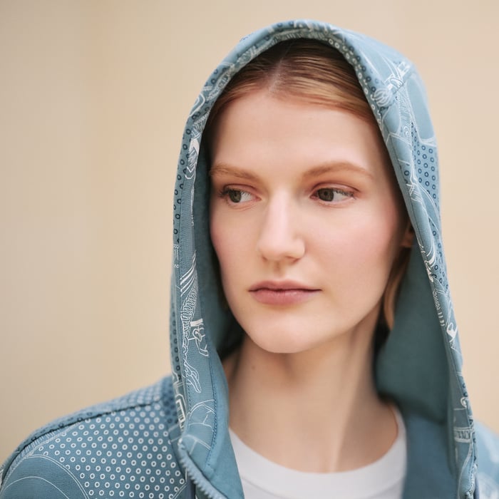 Bleu Arctique "Eperon d'Or Bandana" Oversized Zipped Hooded Jacket