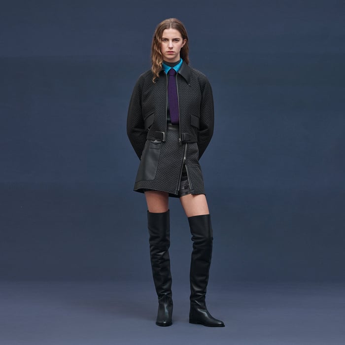 Gris Nuit Blouson Matelassé Mix Cuir Motif « h Kelly »