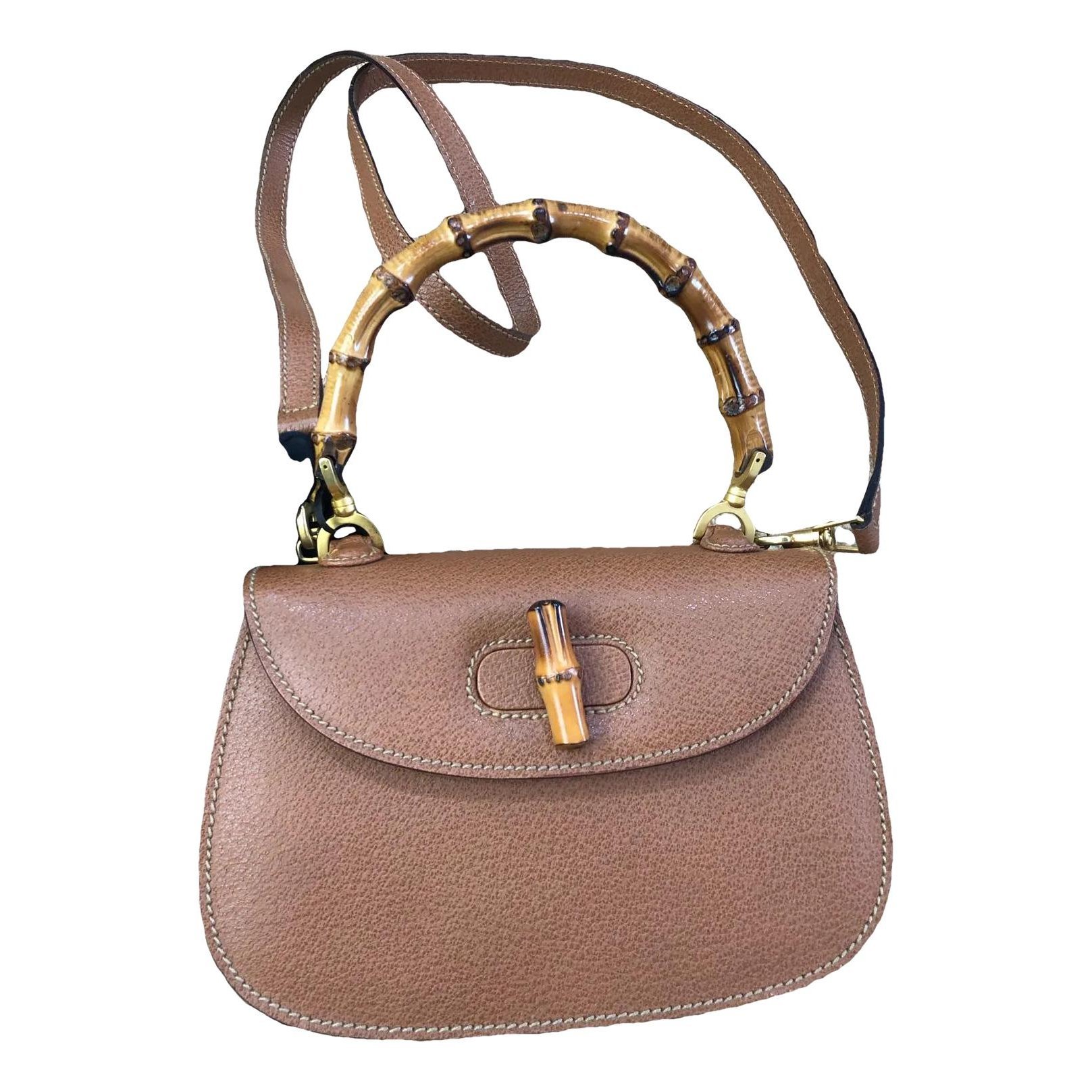 Convertible Pompon Bamboo Top Handle leather handbag