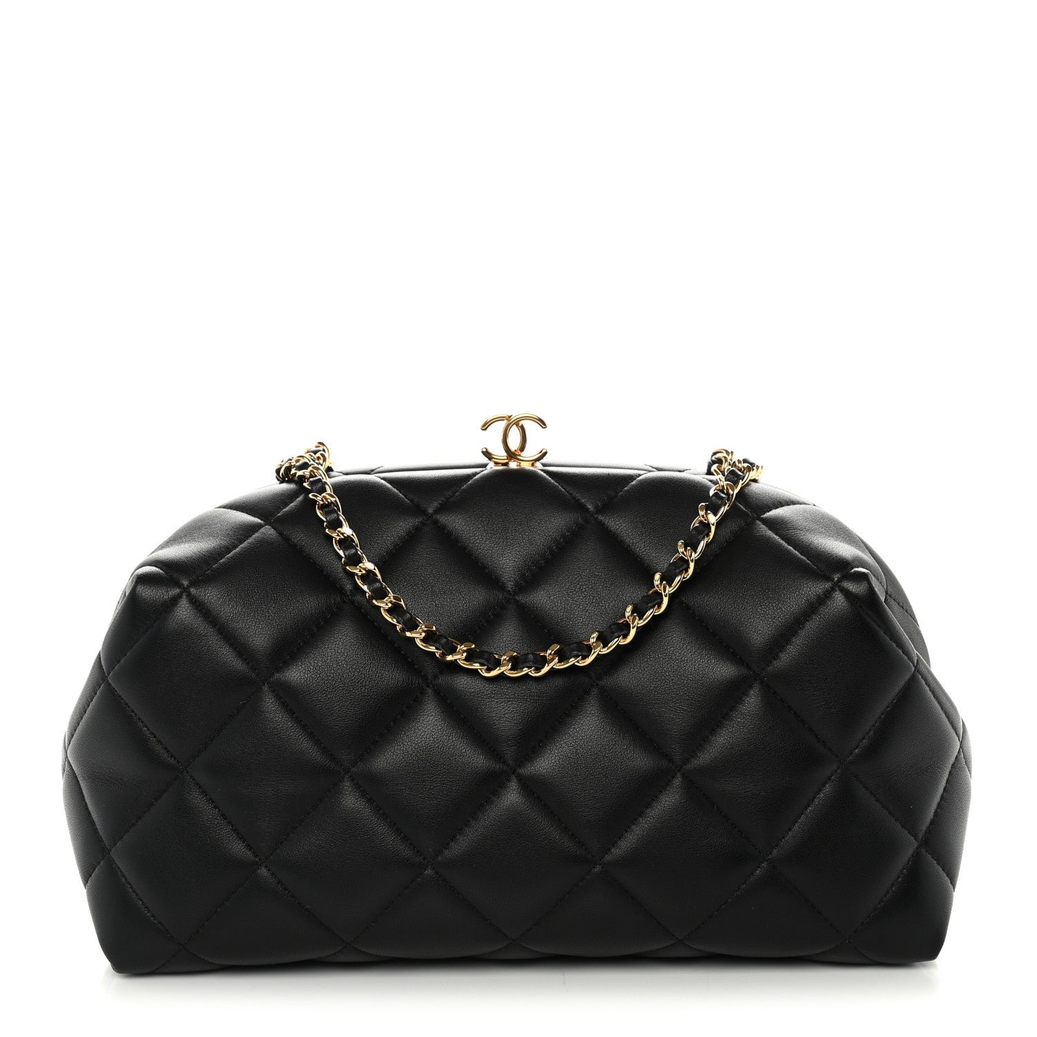 Chanel Lambskin Quilted Clutch With Chain Black