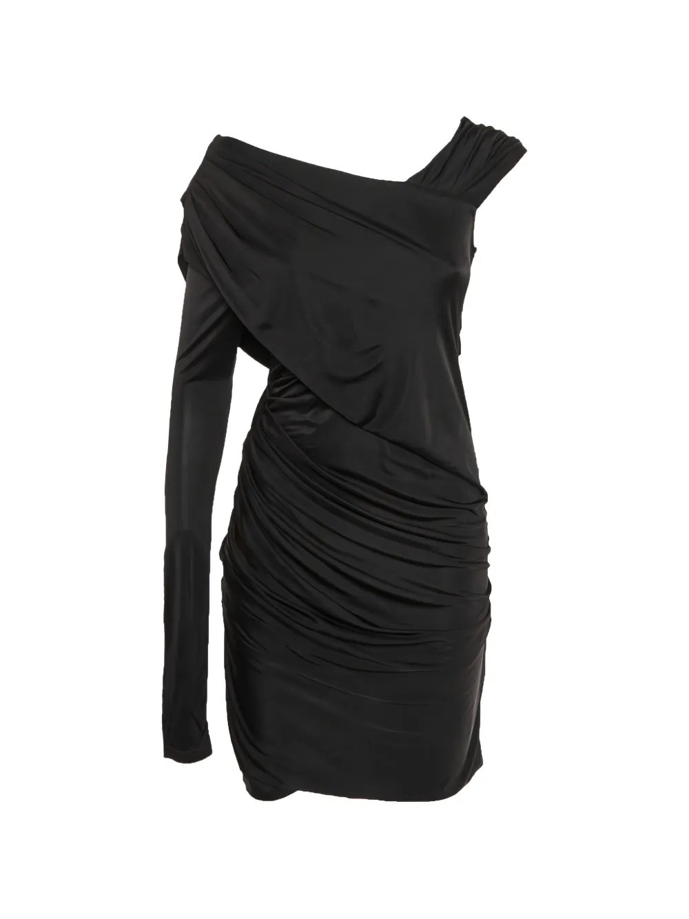one-shoulder draped mini dress