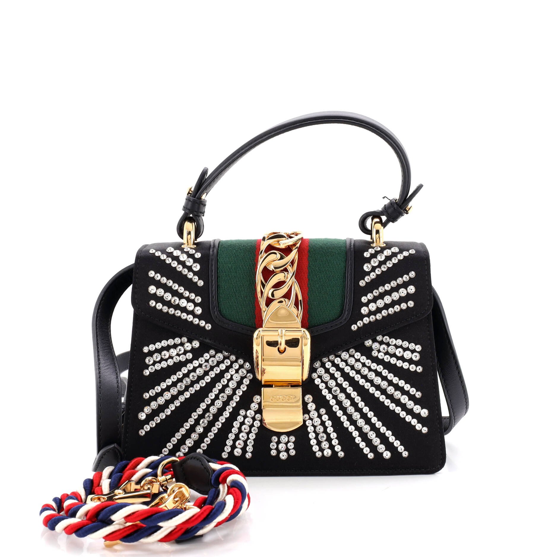 Sylvie Top Handle Bag Crystal Embellished Satin Mini