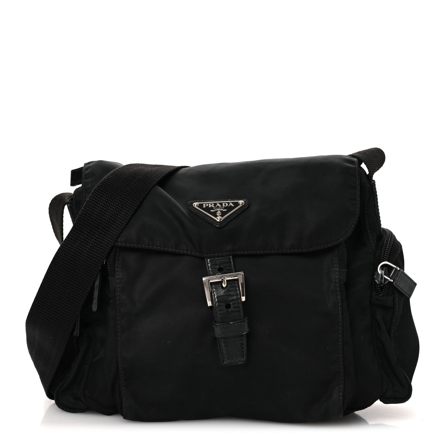 Prada Tessuto Nylon Saffiano Small Vela Messenger Black