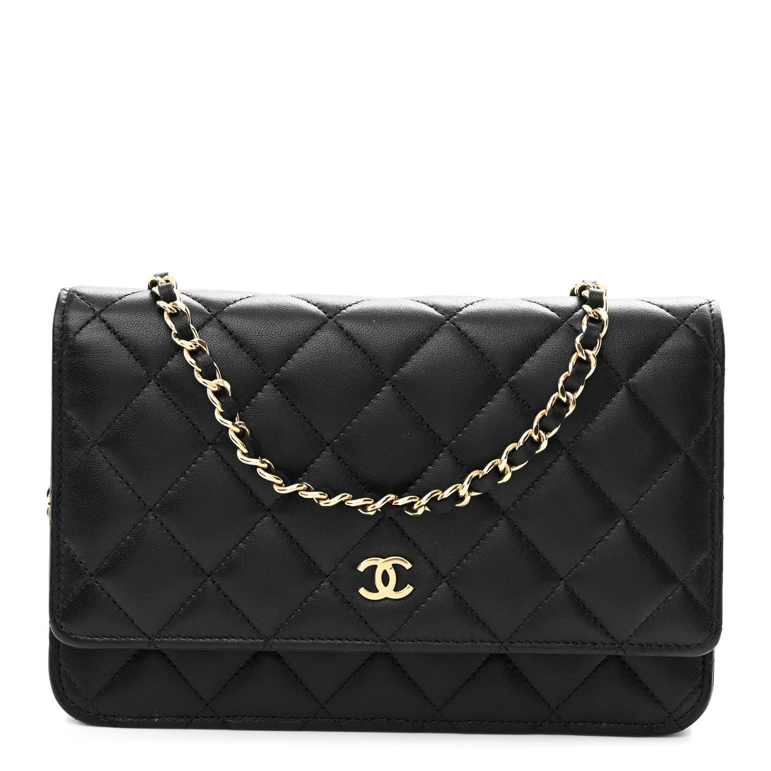 Chanel Lambskin Quilted Wallet On Chain WOC Black