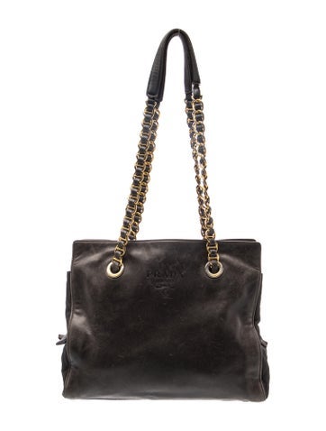 Tessuto Nylon Nappa Leather Chain-Link Shoulder Bag
