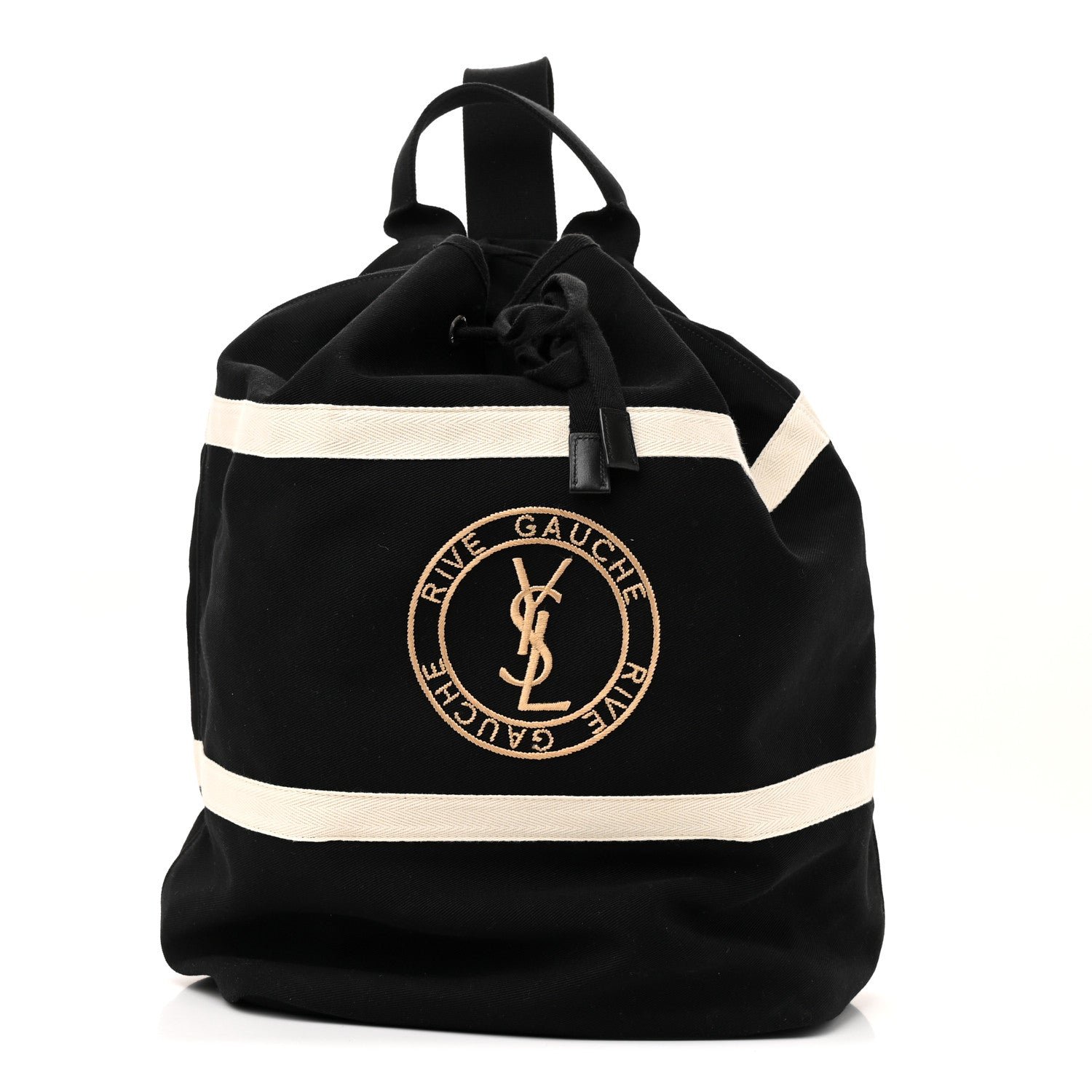 Saint Laurent Canvas Rive Gauche Drawstring Backpack Black White