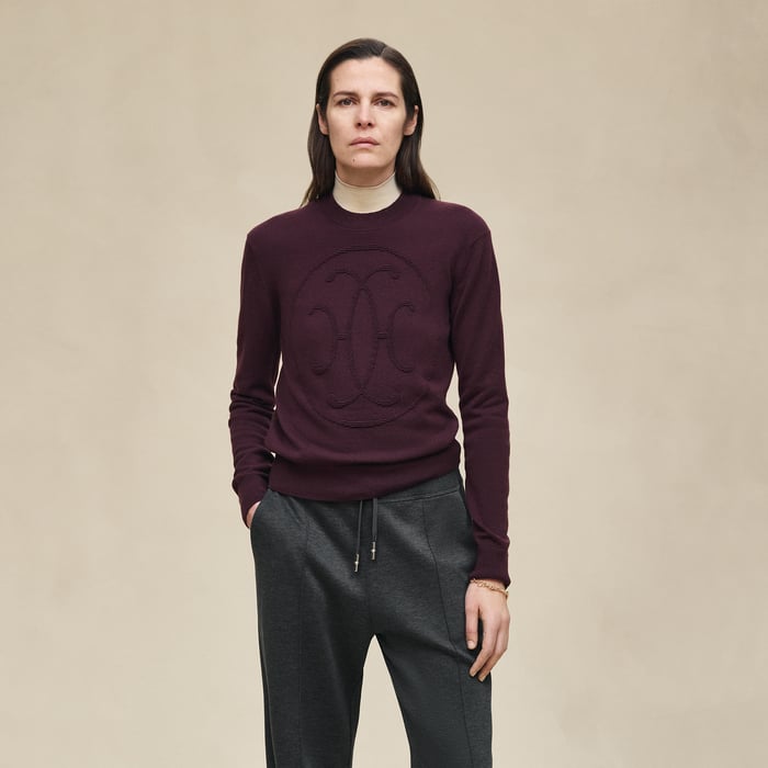 Rouge Bordeaux Cashmere "H Lift" Long-sleeve Sweater