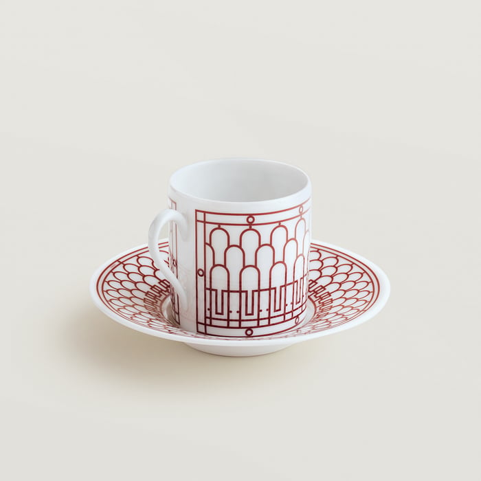 ノーカラー コーヒーカップ＆ソーサー 〈hデコ〉 レッド