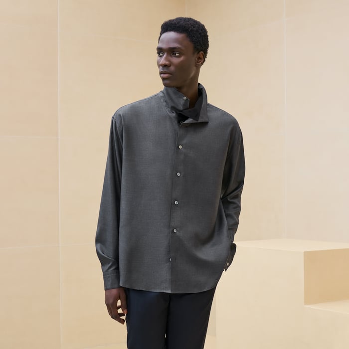 Anthracite Sporty Fit Shirt With Mock Neck Collar