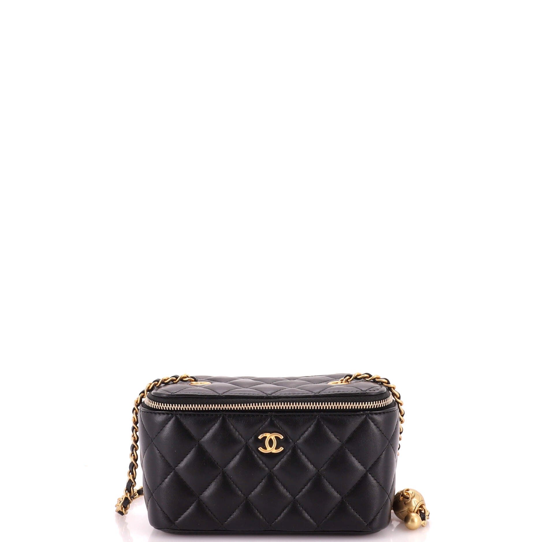 Pearl Crush Vanity Case with Chain Quilted Lambskin Small