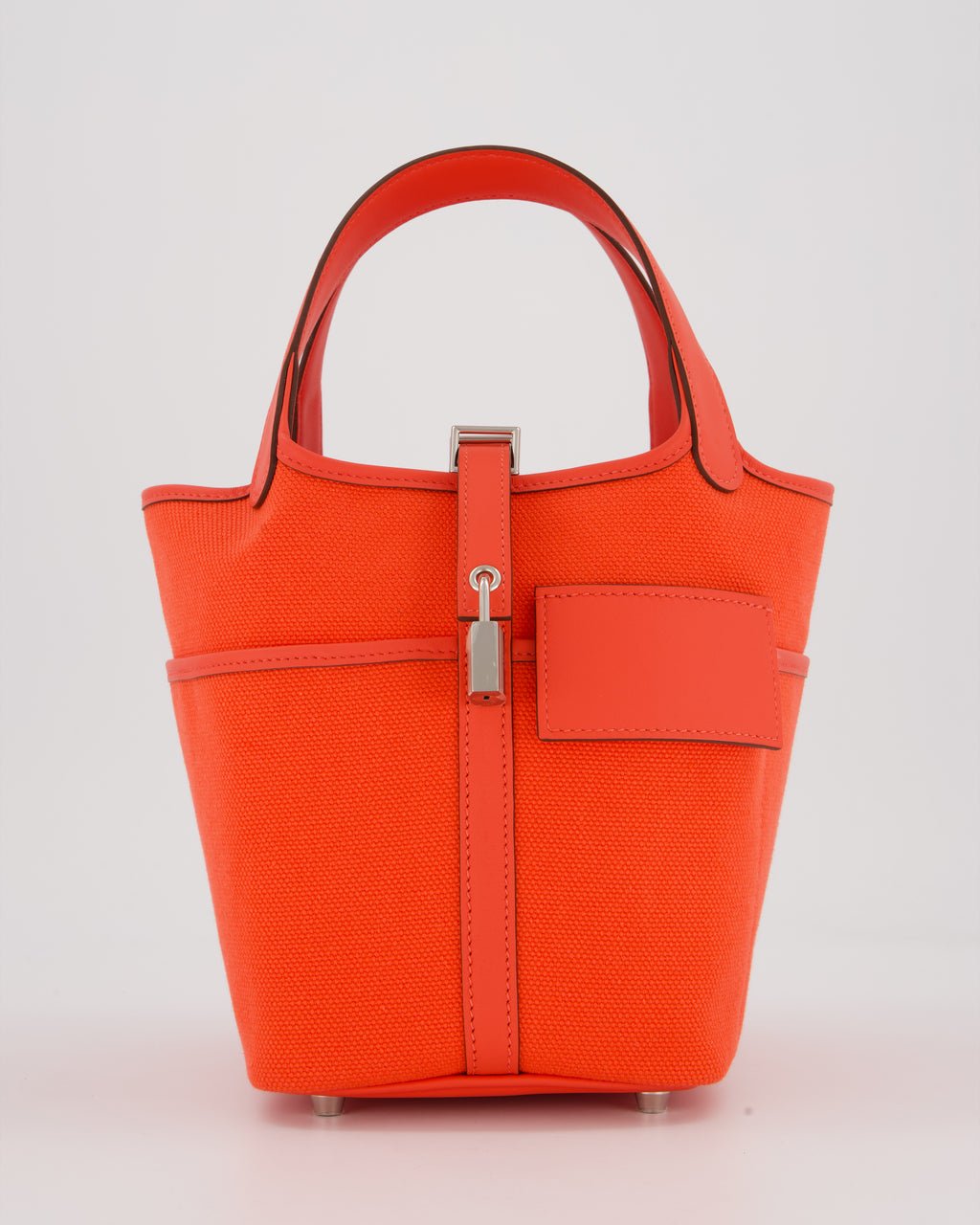 Hermès Picotin 18 Lock Cargo Bag in Orange Field Toile Goeland and Swift Leather with Palladium Hardware