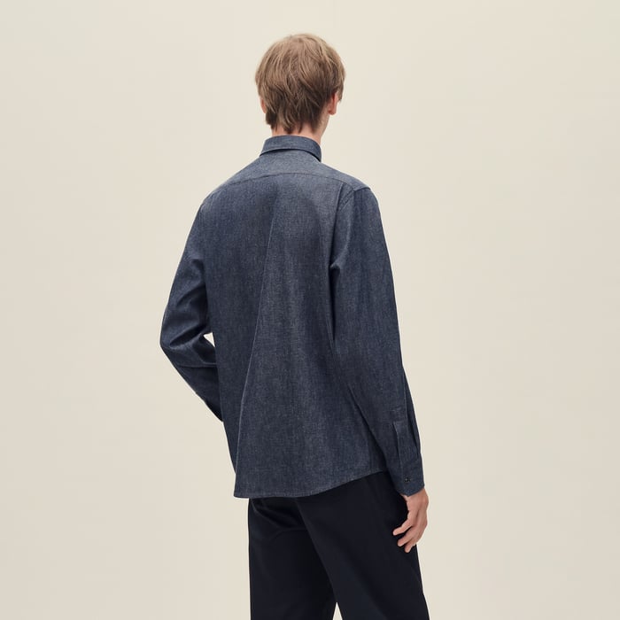 Indigo Straight Cut Shirt With Louis Collar