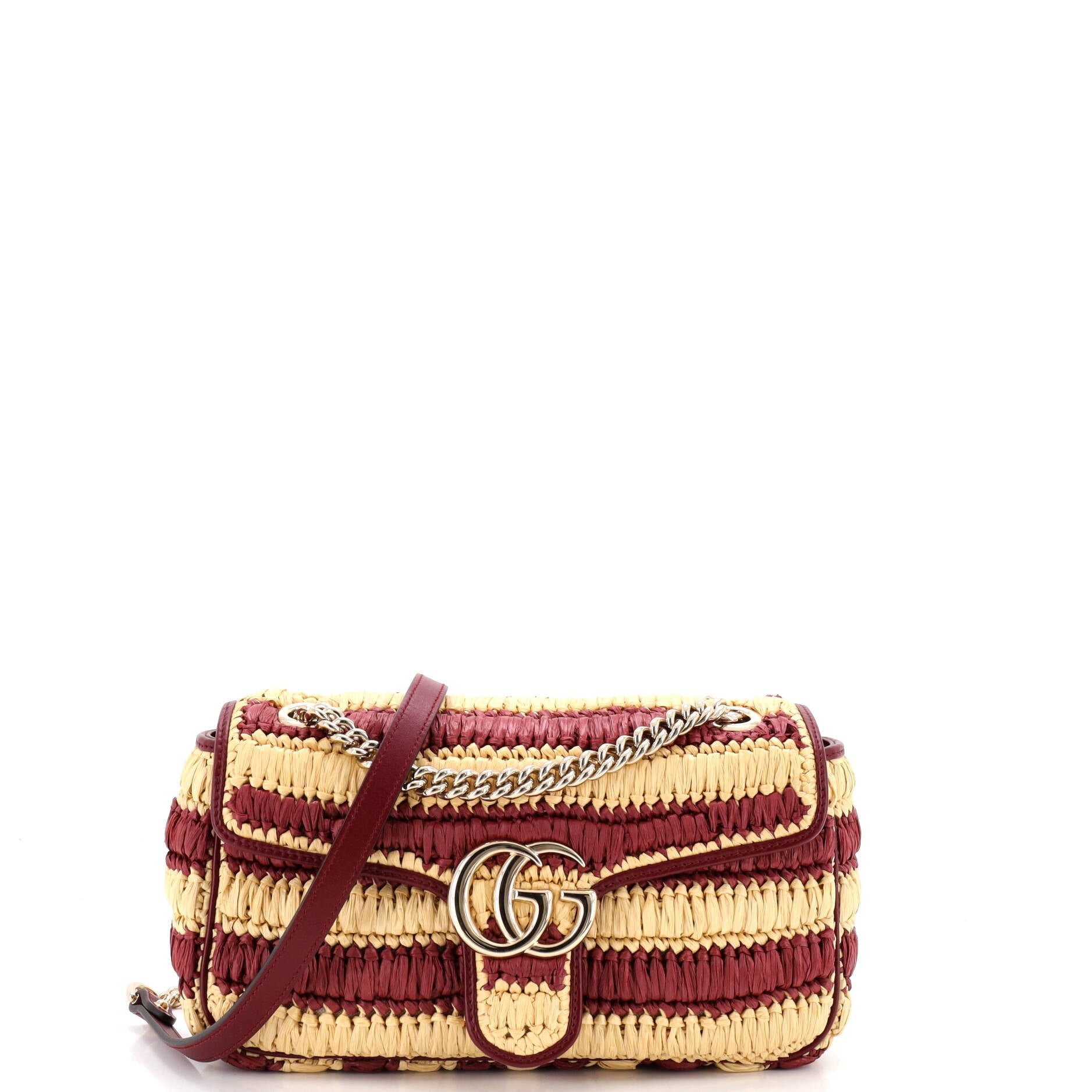 GG Marmont Flap Bag Woven Raffia Small