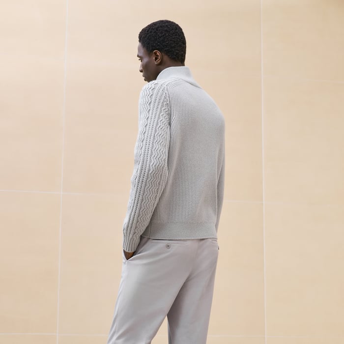 Silex Cashmere "Fisherman Graphique" Twisted Collar Sweater