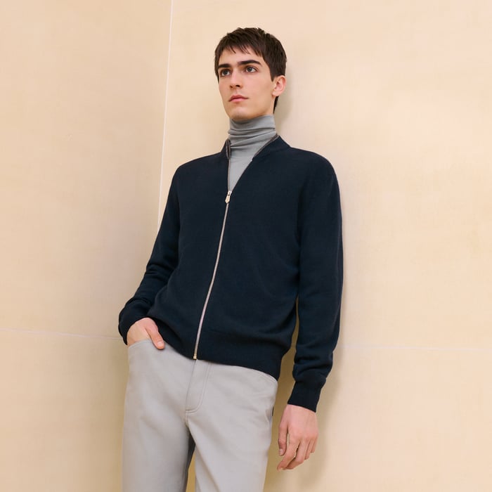 Marine Cashmere "Double Cotes H" Zipped Jacket