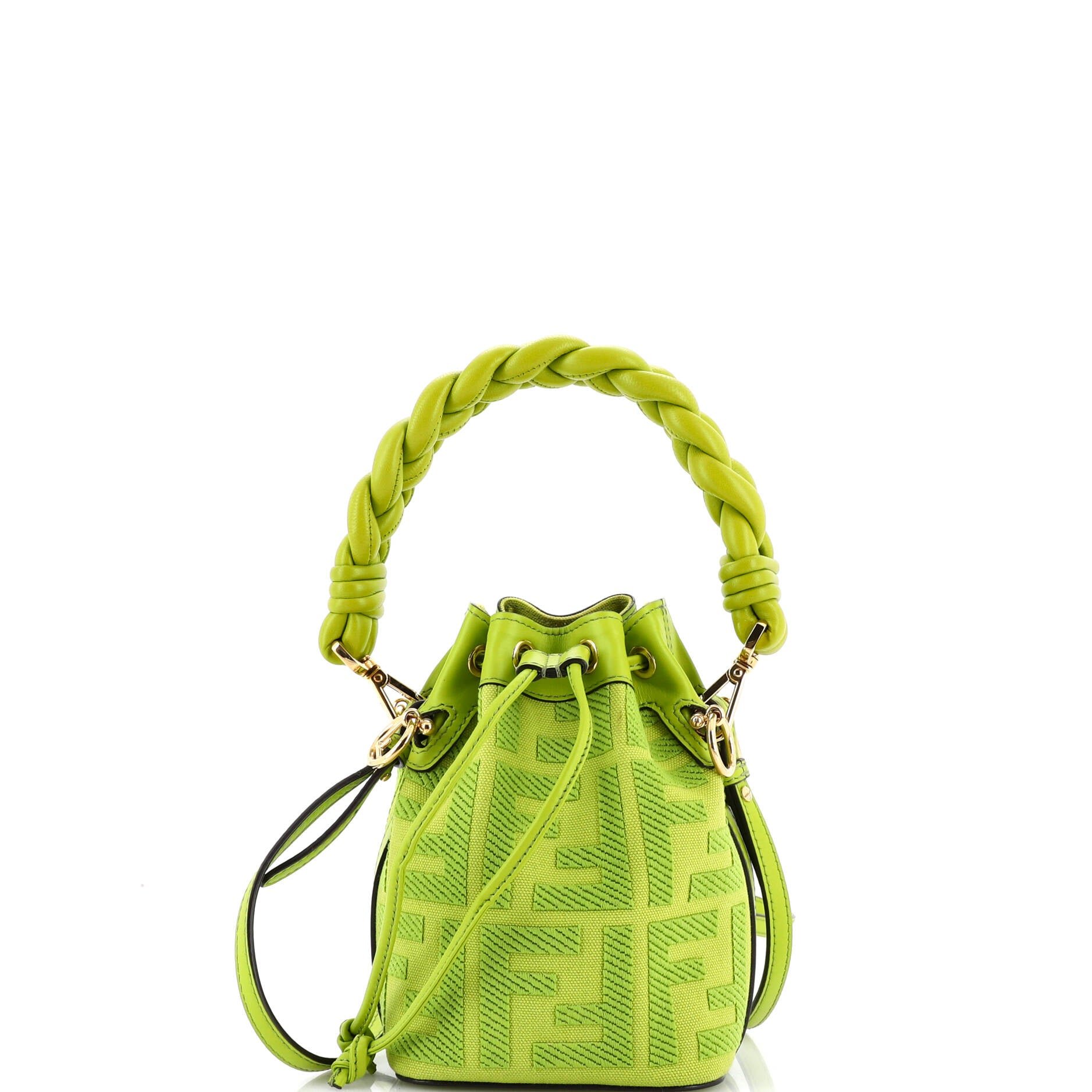 Fendi Woven Handle Mon Tresor Bucket Bag Zucca Embroidered Canvas Mini