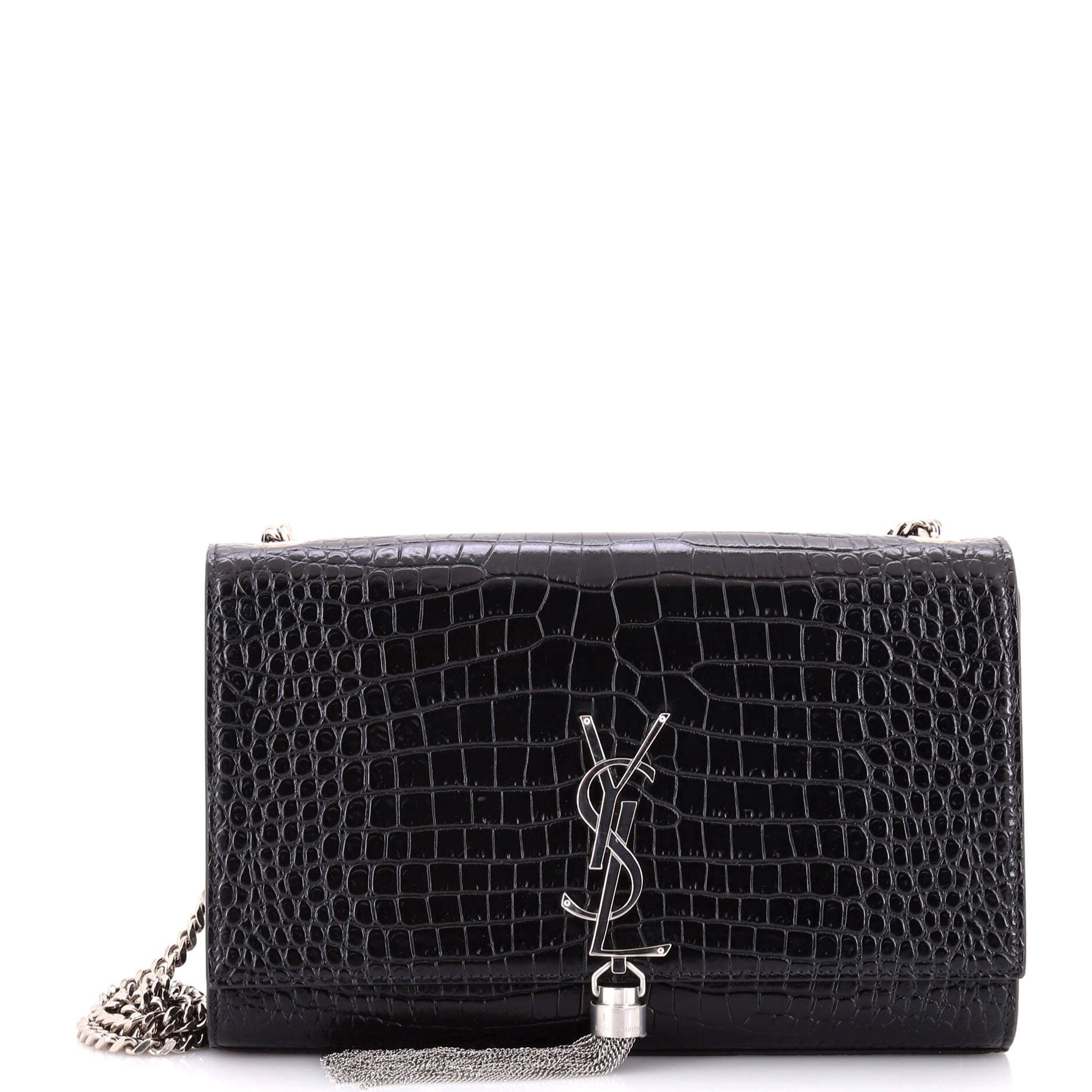 Classic Monogram Tassel Crossbody Bag Crocodile Embossed Leather Medium