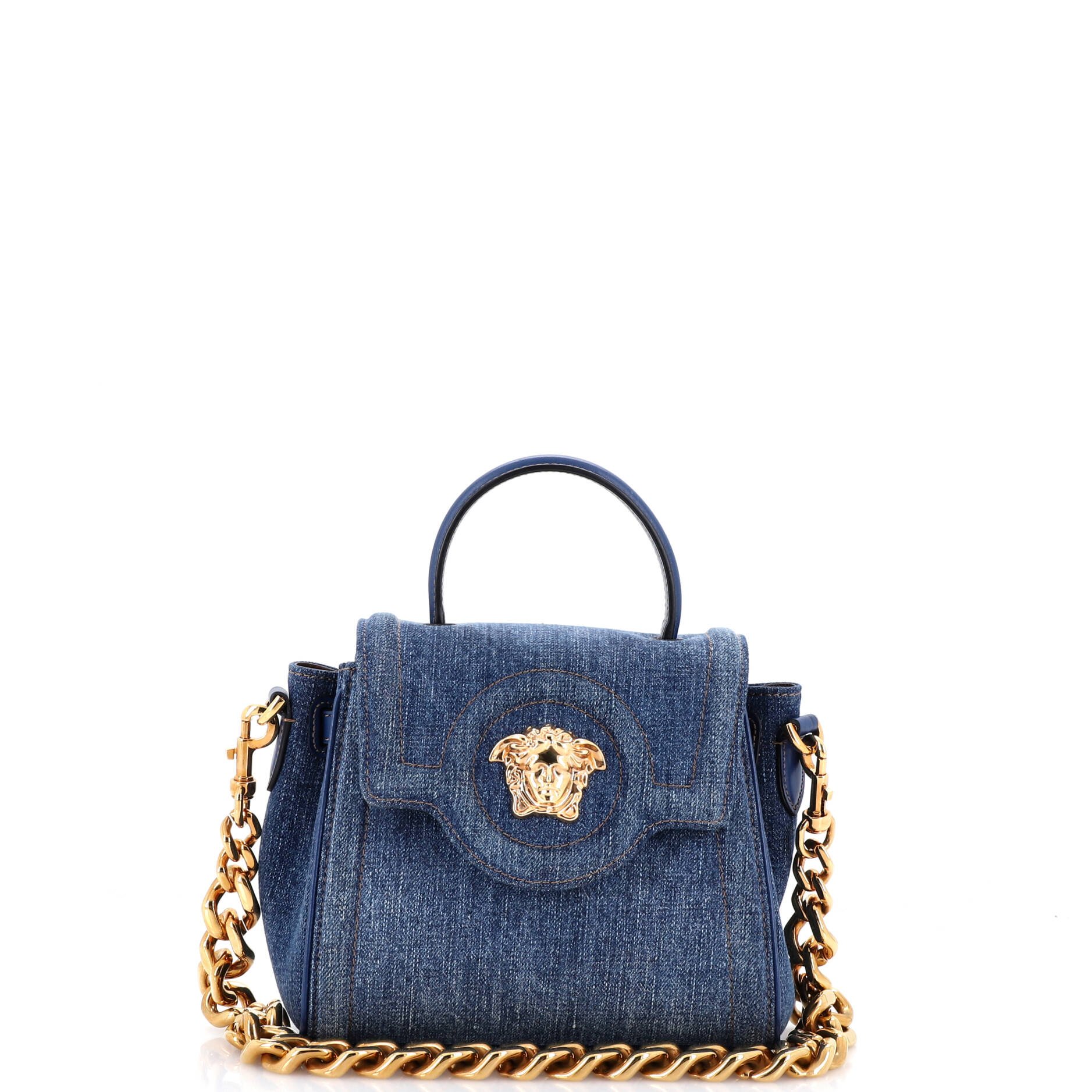 Versace La Medusa Top Handle Bag Denim Small