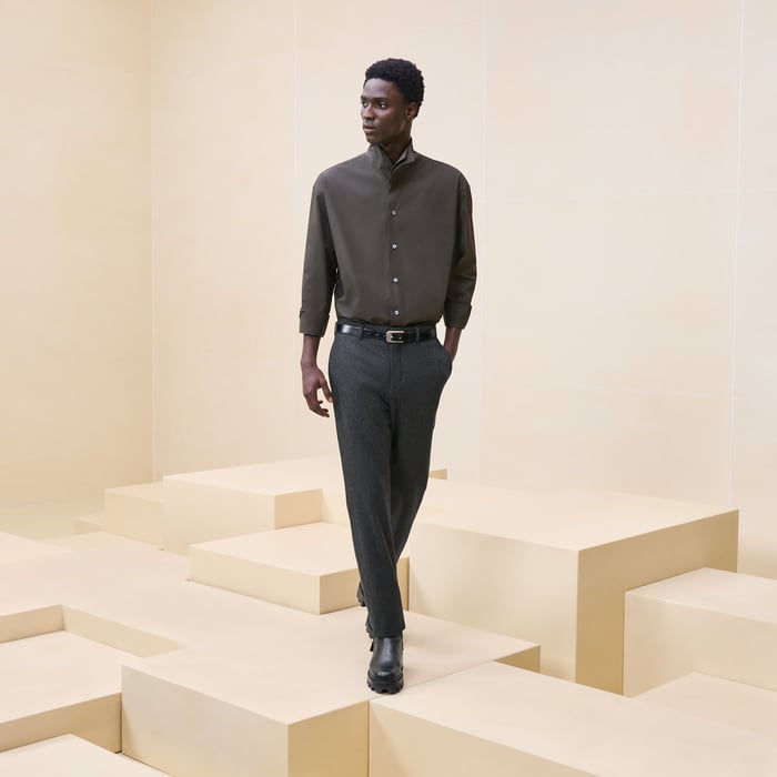 Kaki Boxy Fit Shirt With Twin Collar