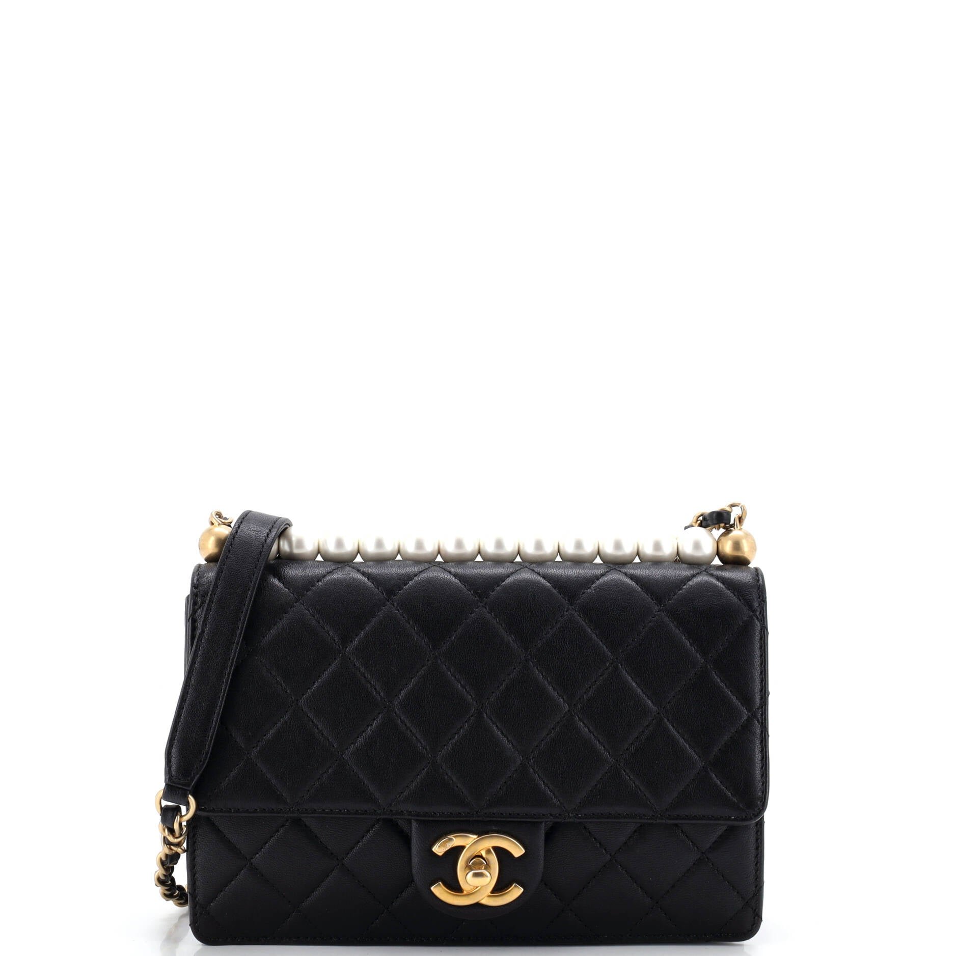 Chic Pearls Flap Bag Quilted Lambskin Small