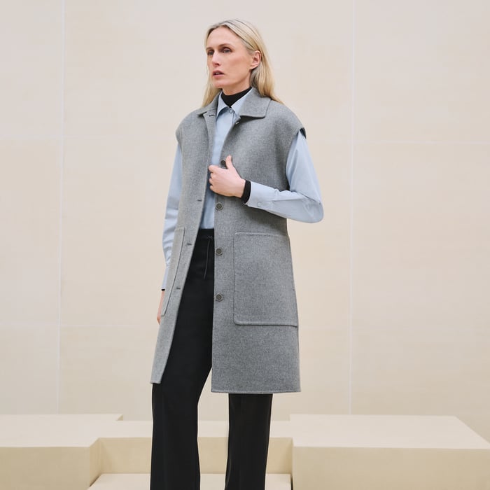 Gris Crayon Belted Cashmere Long Vest