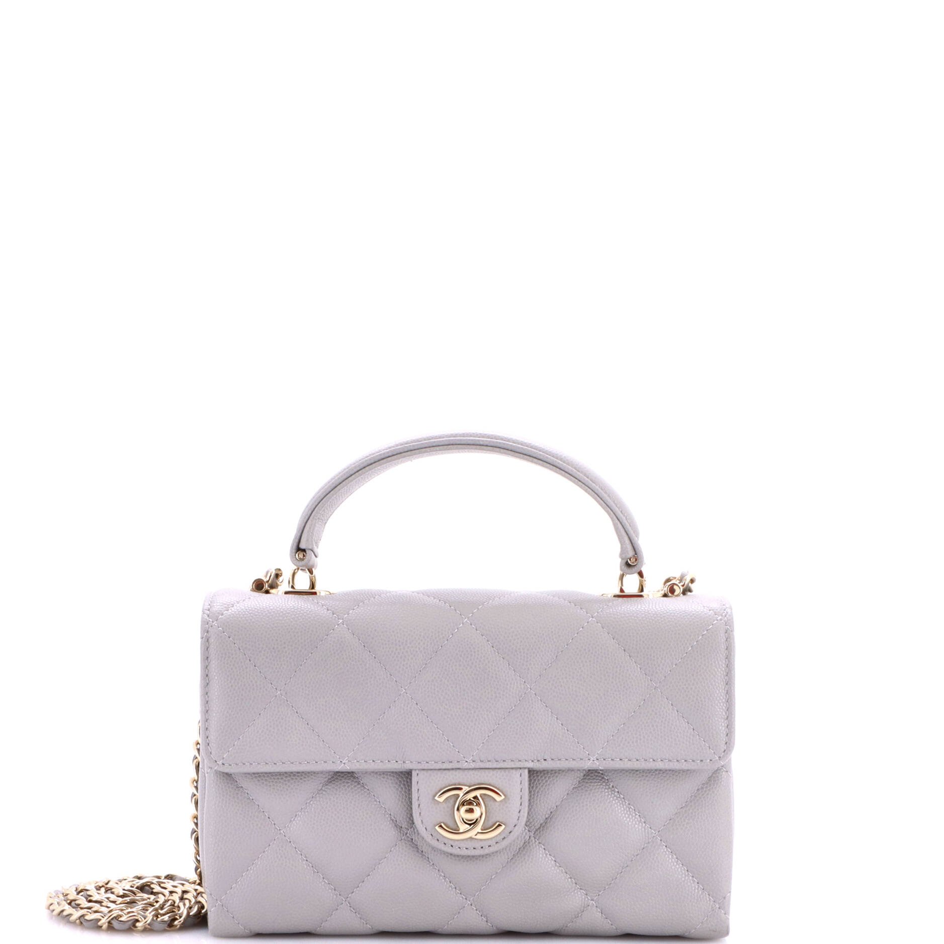 Retro Twist Top Handle Flap Shoulder Bag Quilted Caviar Small