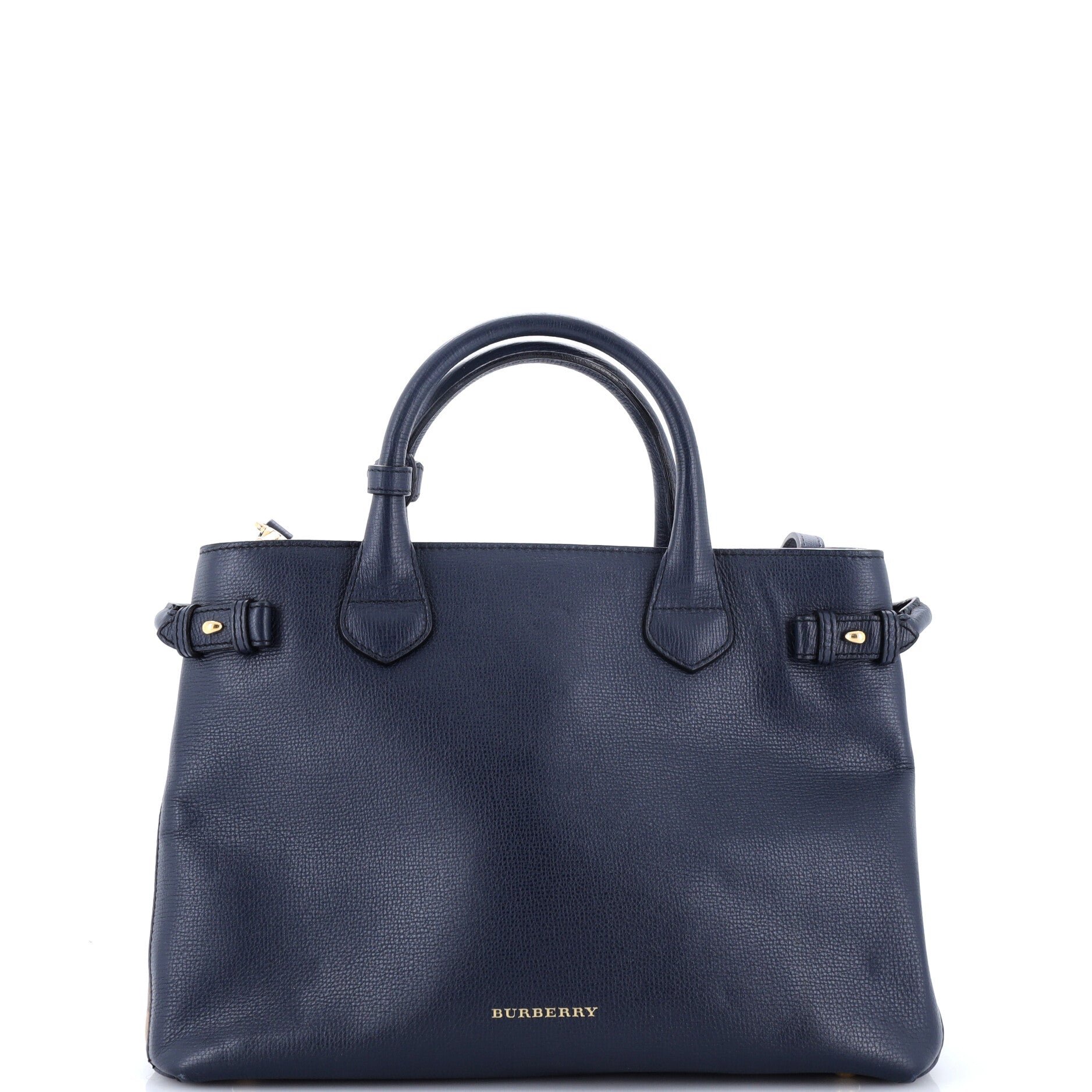 Banner Tote Leather and House Check Canvas Medium