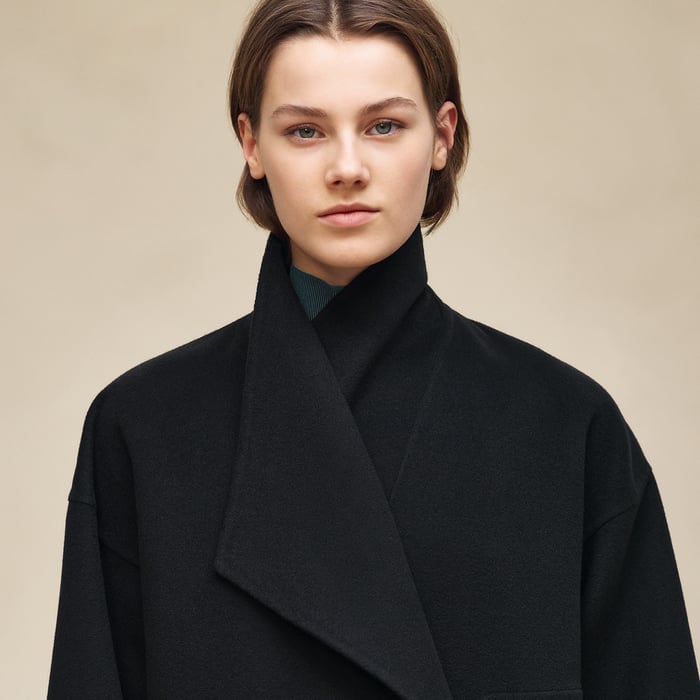 Noir Cashmere Coat With Shawl Collar